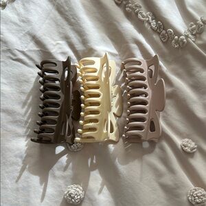 Set of Three Large Hair Claw Clips in Neutral Tones